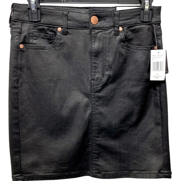 CP Jeans NWT Coated Black Stretch Mini Skirt, Size 3 - Picture 2 of 8